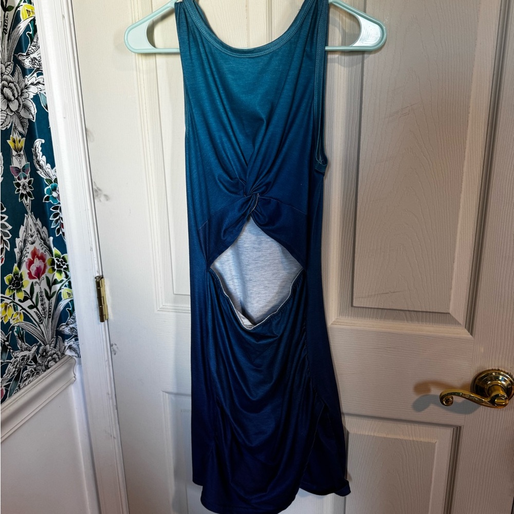 Sleeveless Hollow Out Twist Bodycon Wrap Mini Dress Ombré Blue Small - Picture 3 of 4